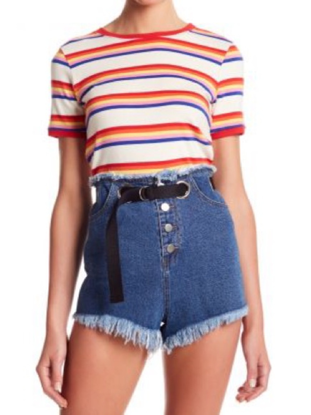 Honey Punch Rainbow Stripe Tee with Red Trim ASO Max Stranger Things
